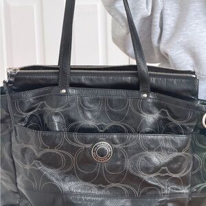 Coach Black Signature Leather Tote